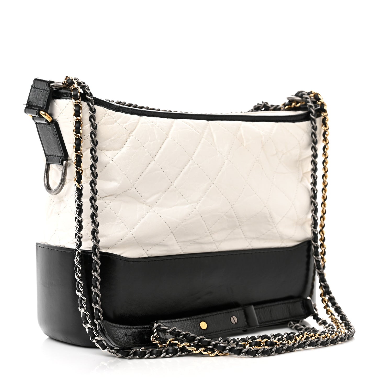 Aged Calfskin Quilted Medium Gabrielle Hobo Black White