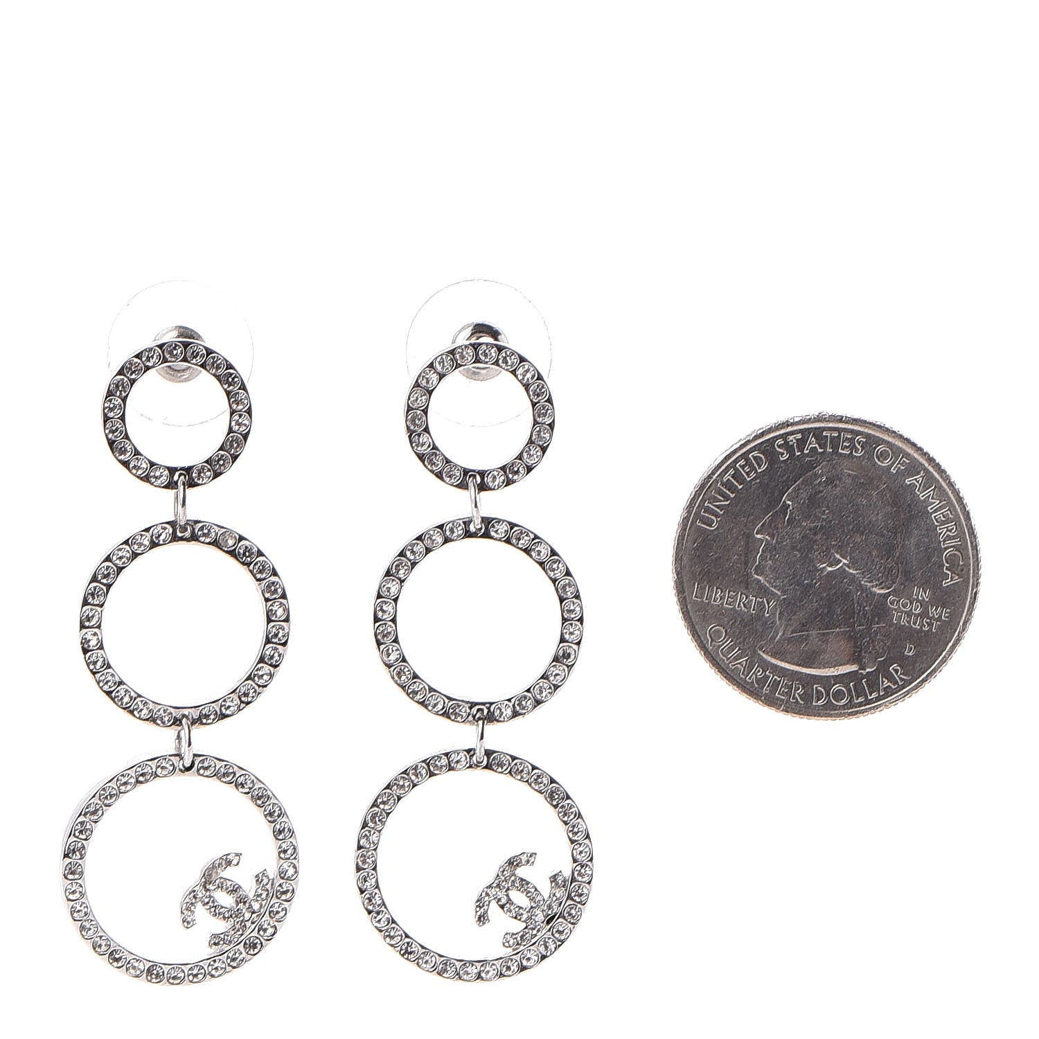 Chanel Crystal CC Drop Earrings Silver 2 of 3