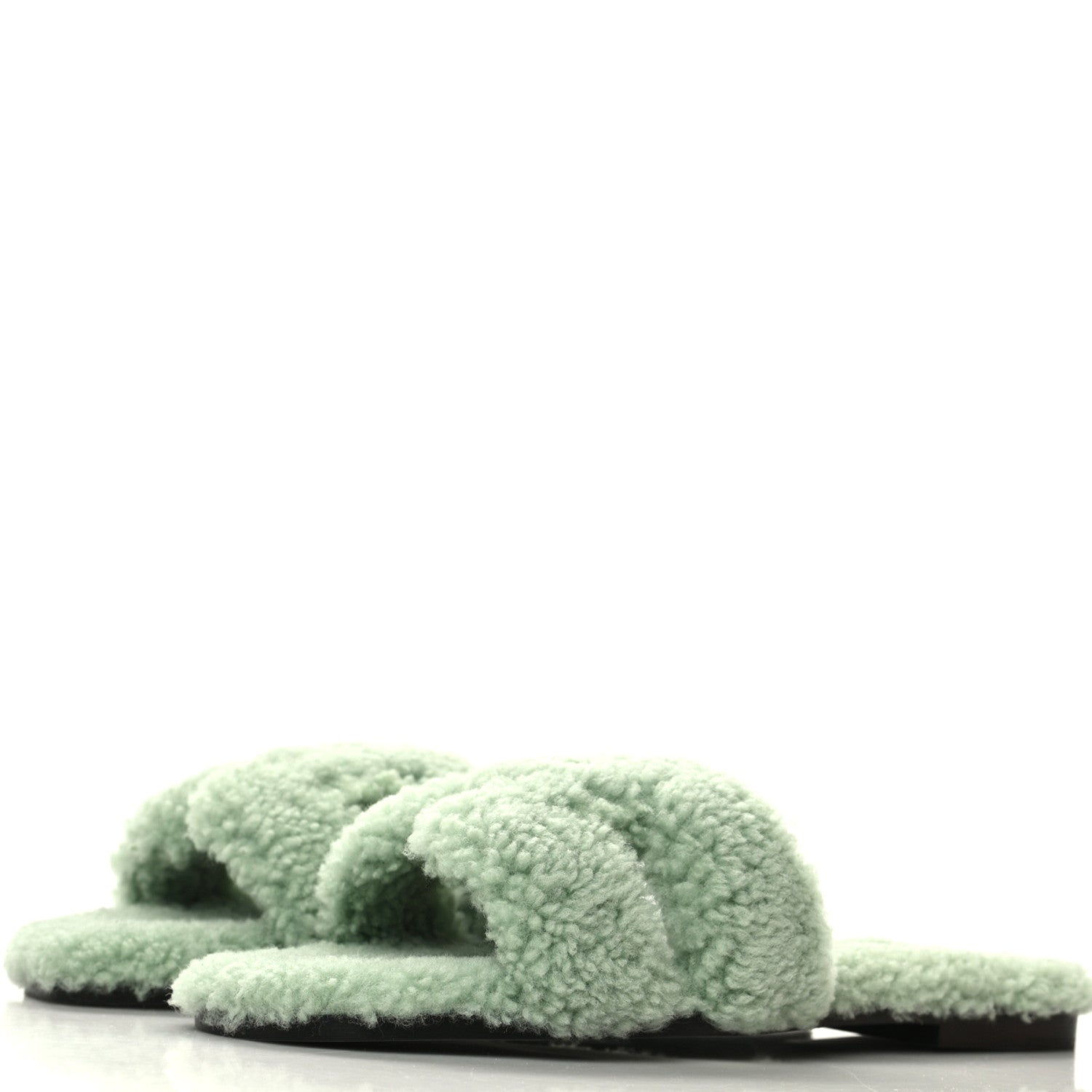 Hermes Woolskin Oran Sandals 39 Vert D’Eau 3 of 8
