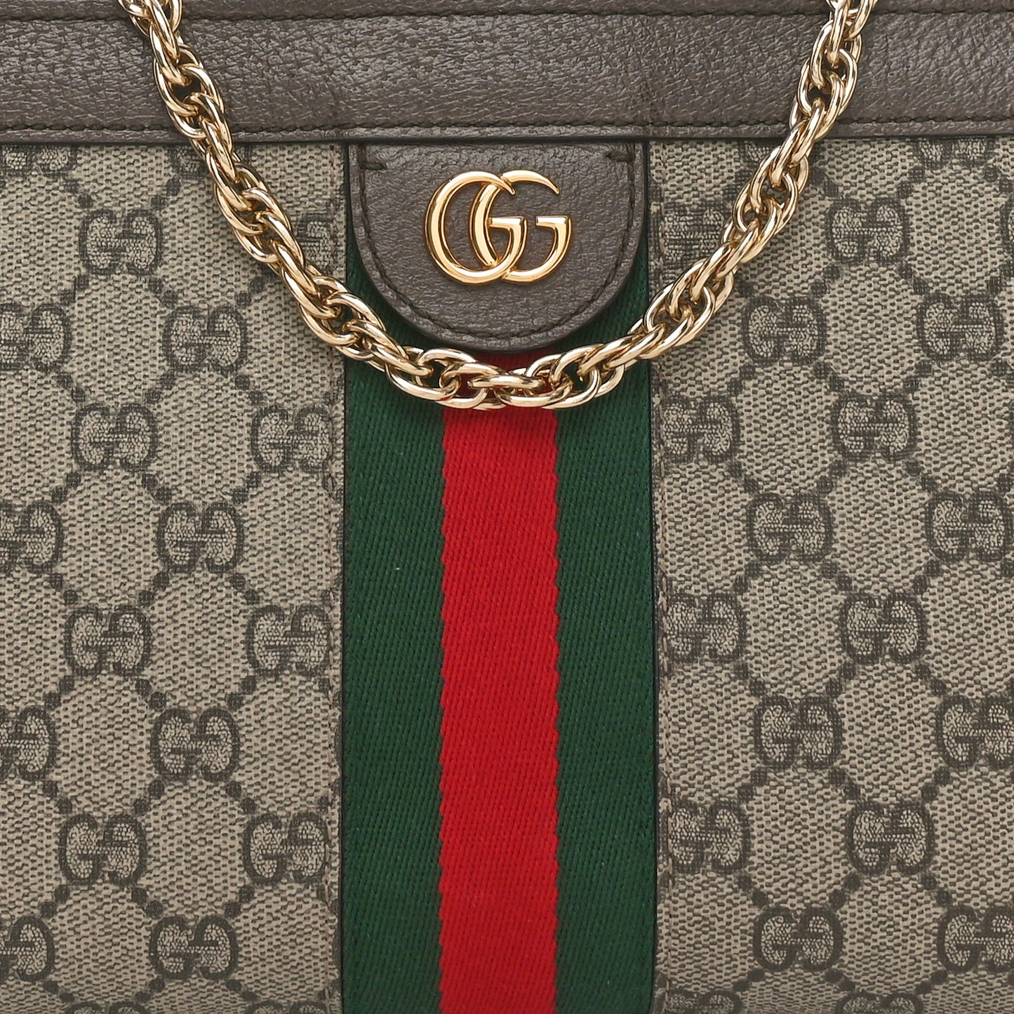 GG Supreme Monogram Web Small Ophidia Chain Shoulder Bag Brown