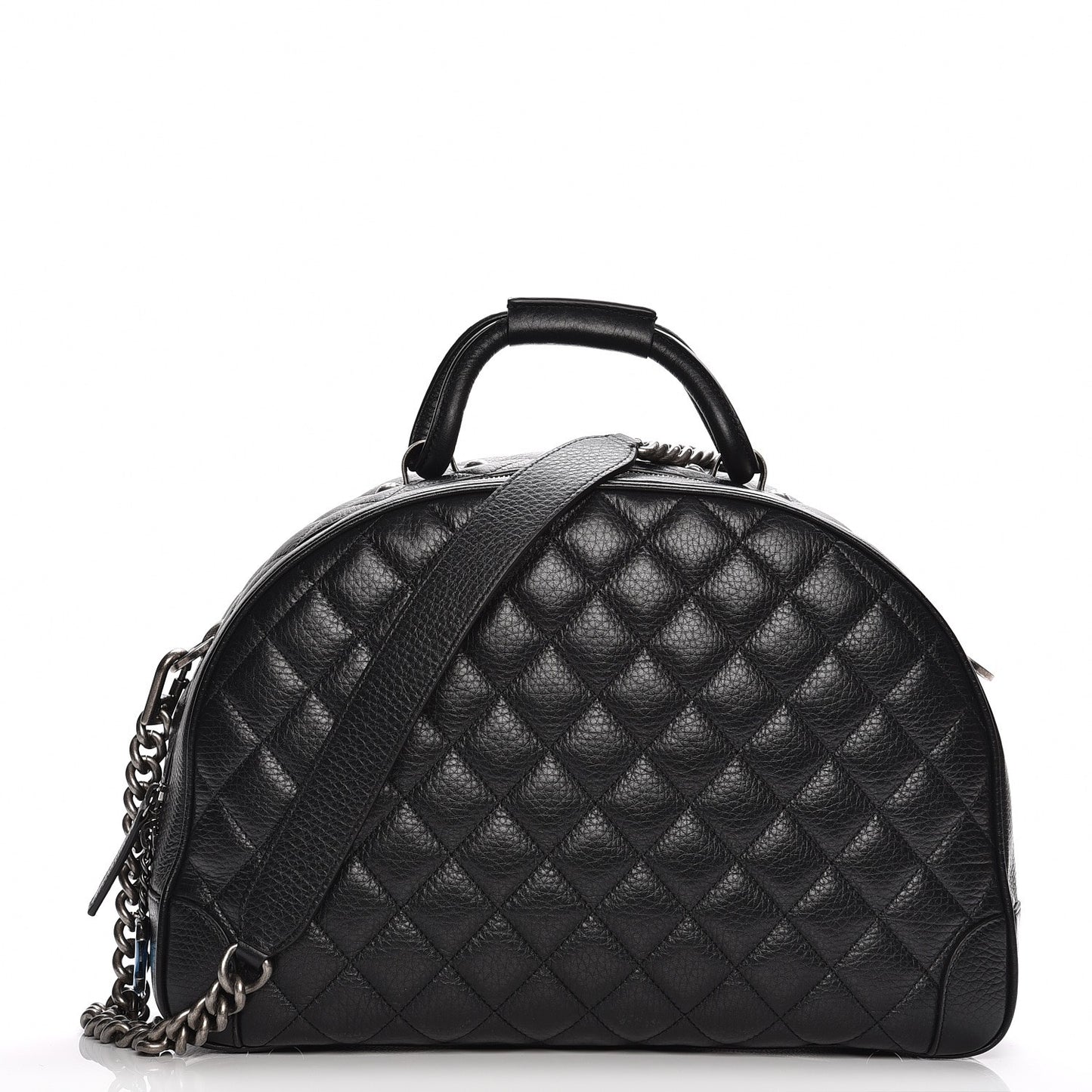 Calfskin Quilted Medium Airlines Round Trip Bowling Bag Black