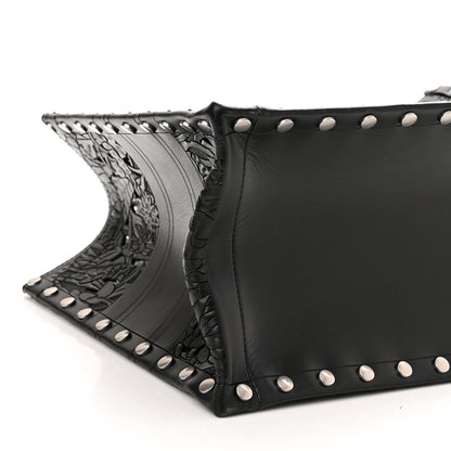 Christian Dior Calfskin Laser Cut Studded Medium Book Tote Black 9 of 10