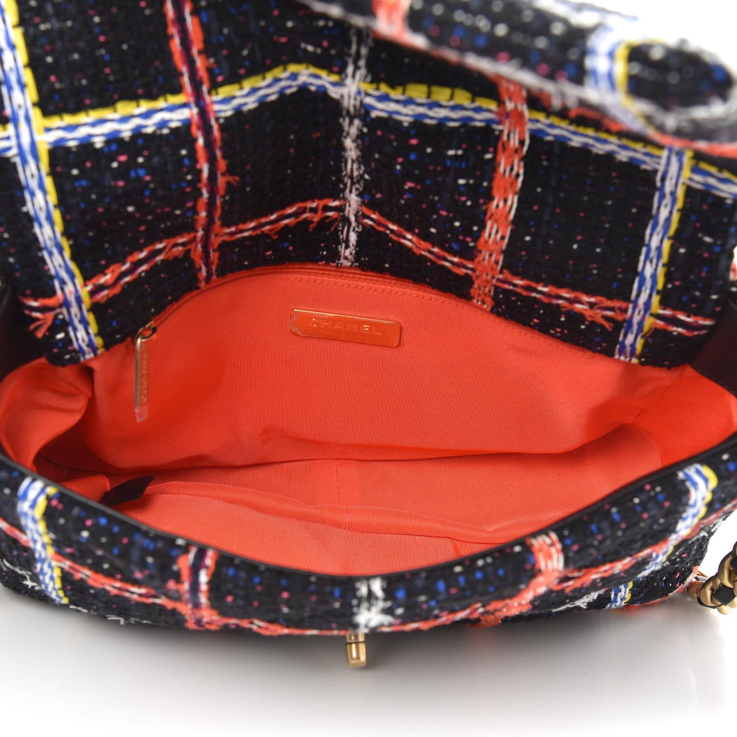 Tweed Quilted Large Chanel 19 Flap Black Orange Blue