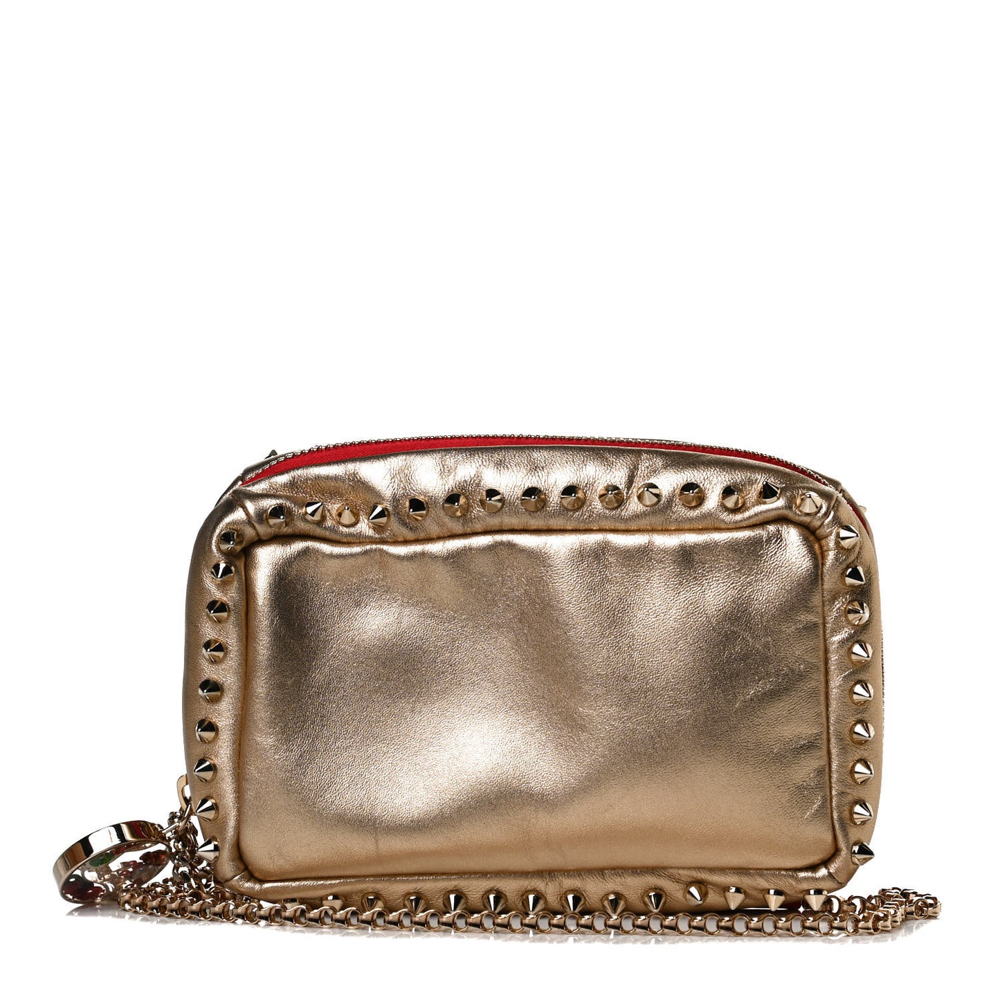 Metallic Nappa Spikes Piloutin Chain Pochette Gold