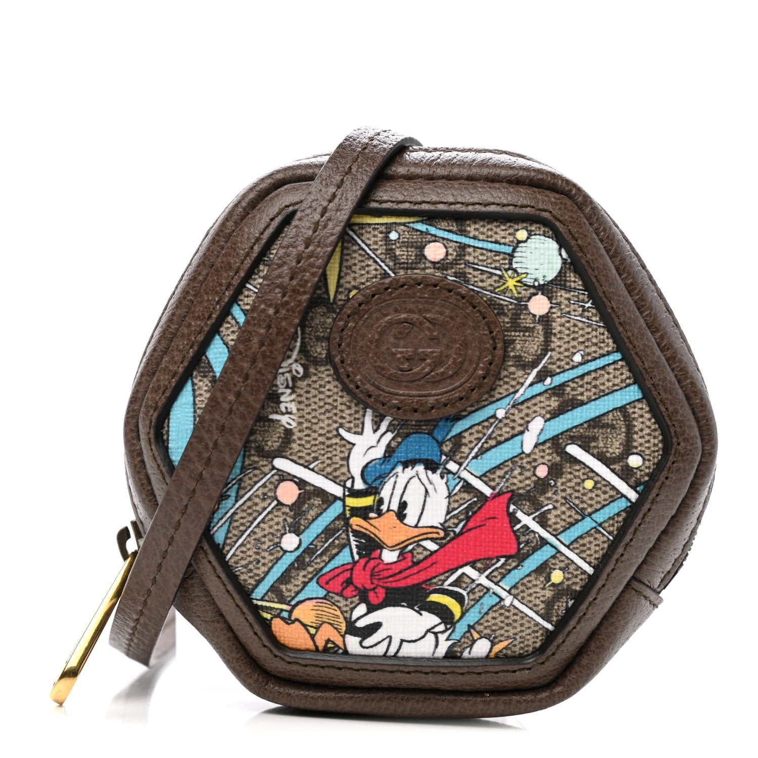 Gucci X DISNEY GG Supreme Monogram Donald Duck Interlocking G Coin Pouch Beige Multicolor New Acero 1 of 7