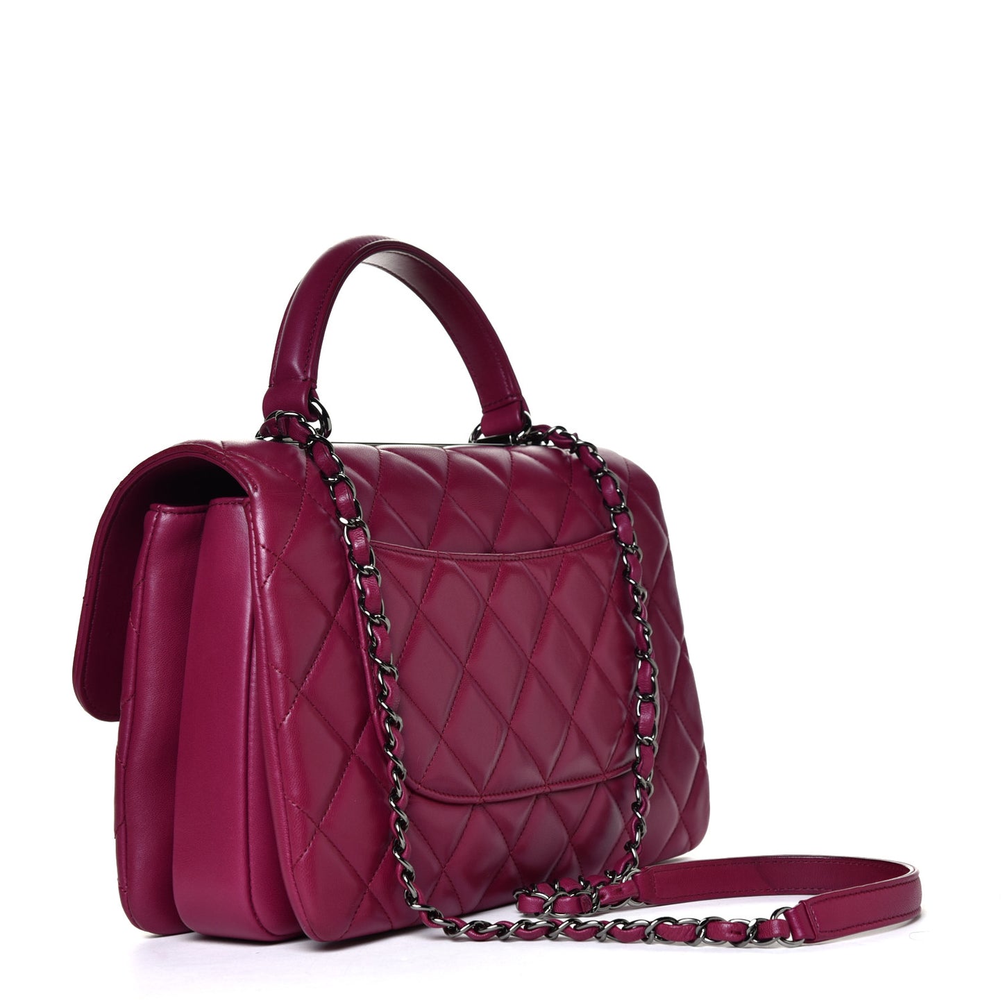 Lambskin Quilted Medium Trendy CC Flap Dual Handle Bag Dark Pink