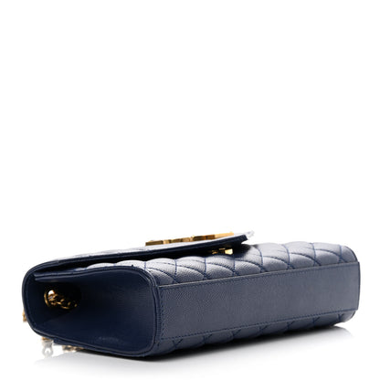Saint Laurent Grain De Poudre Textured Mixed Matelasse Triquilt Small Monogram Satchel Blue 4 of 11