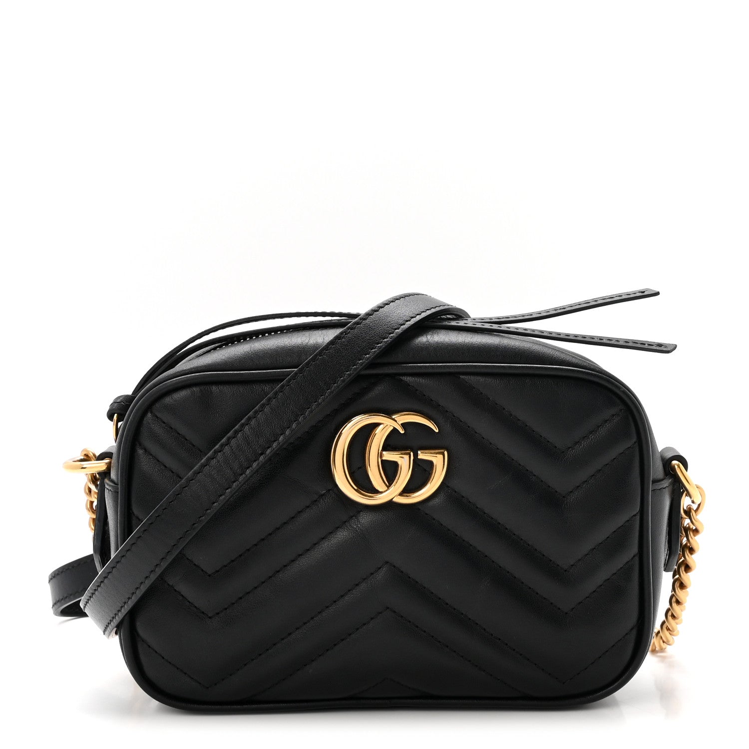 Gucci Calfskin Matelasse Mini GG Marmont Chain Shoulder Bag Black 1 of 10