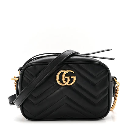 Gucci Calfskin Matelasse Mini GG Marmont Chain Shoulder Bag Black 1 of 10