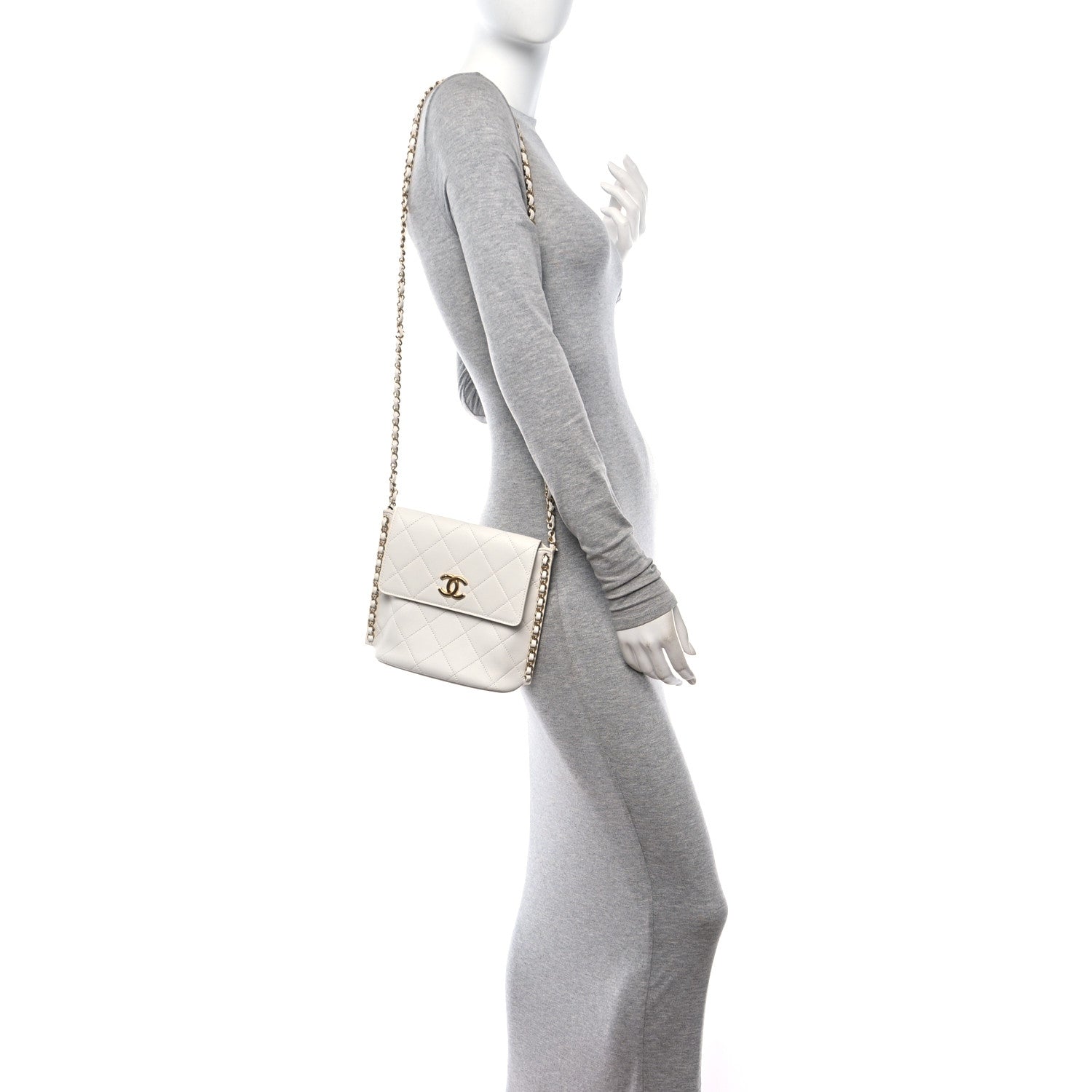 Chanel Calfskin Quilted Chain Small Hobo Bag White 2 of 11