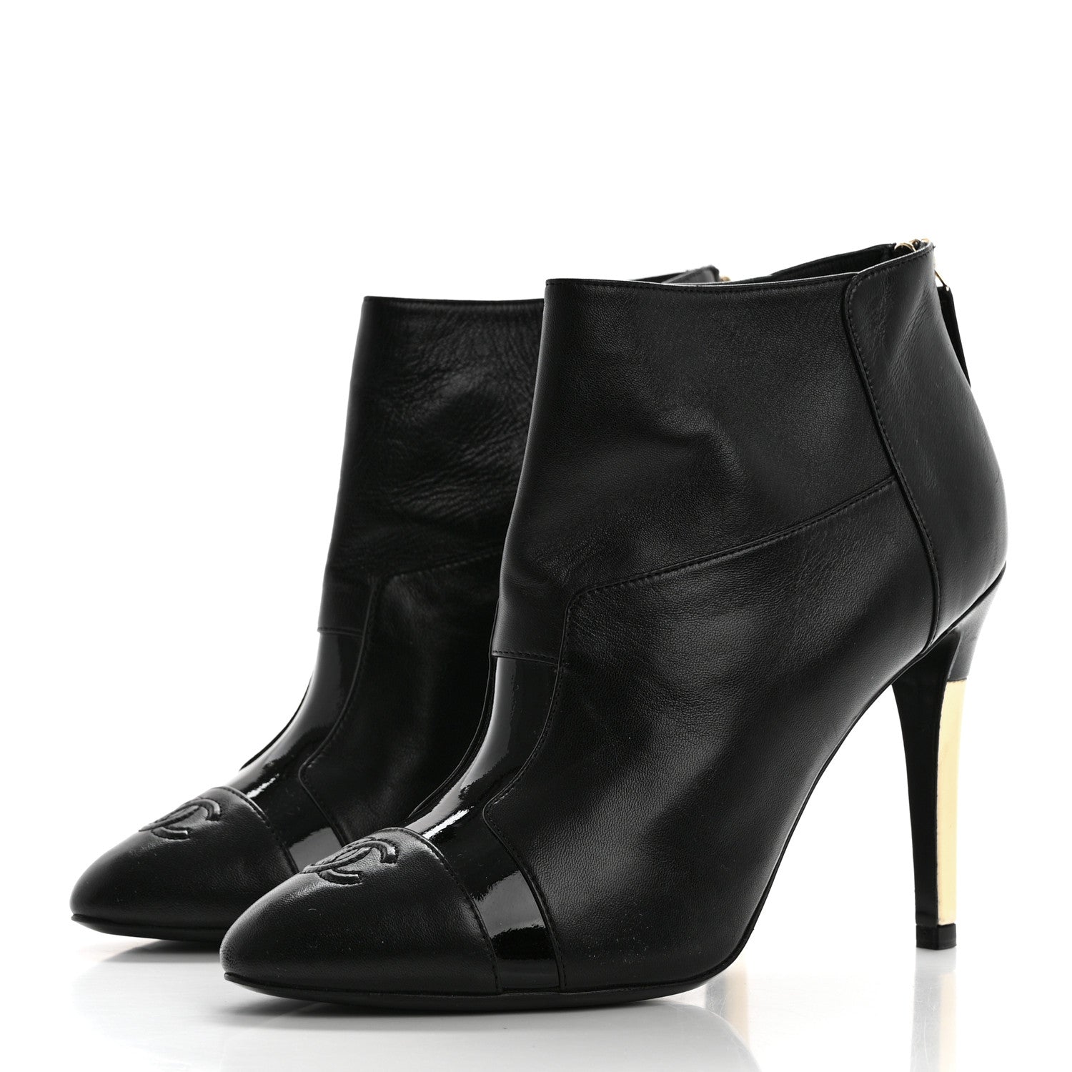 Chanel Patent Lambskin CC Cap Toe Ankle Booties 39 Black 3 of 9