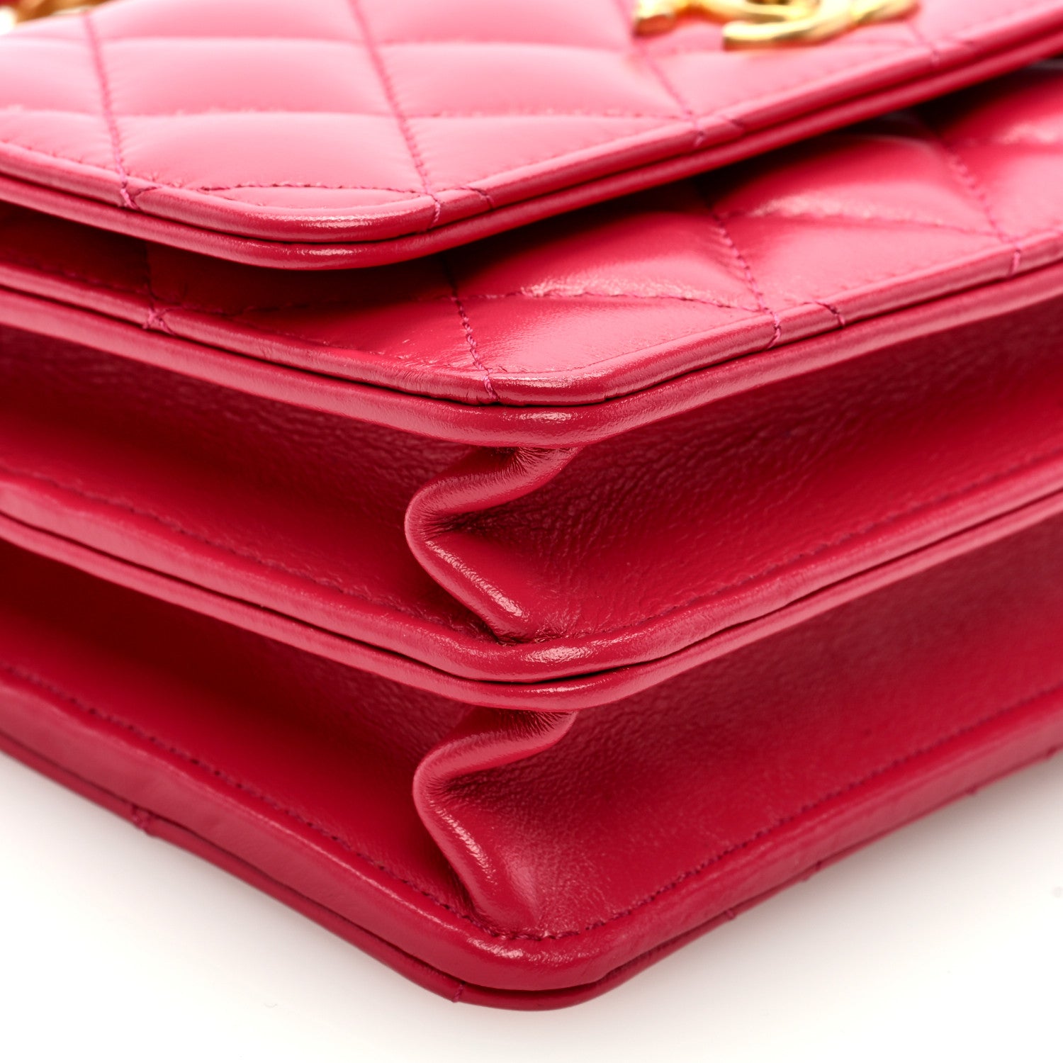Chanel Shiny Calfskin Quilted Mini Multicolor Top Handle Wallet On Chain WOC Dark Pink 8 of 9