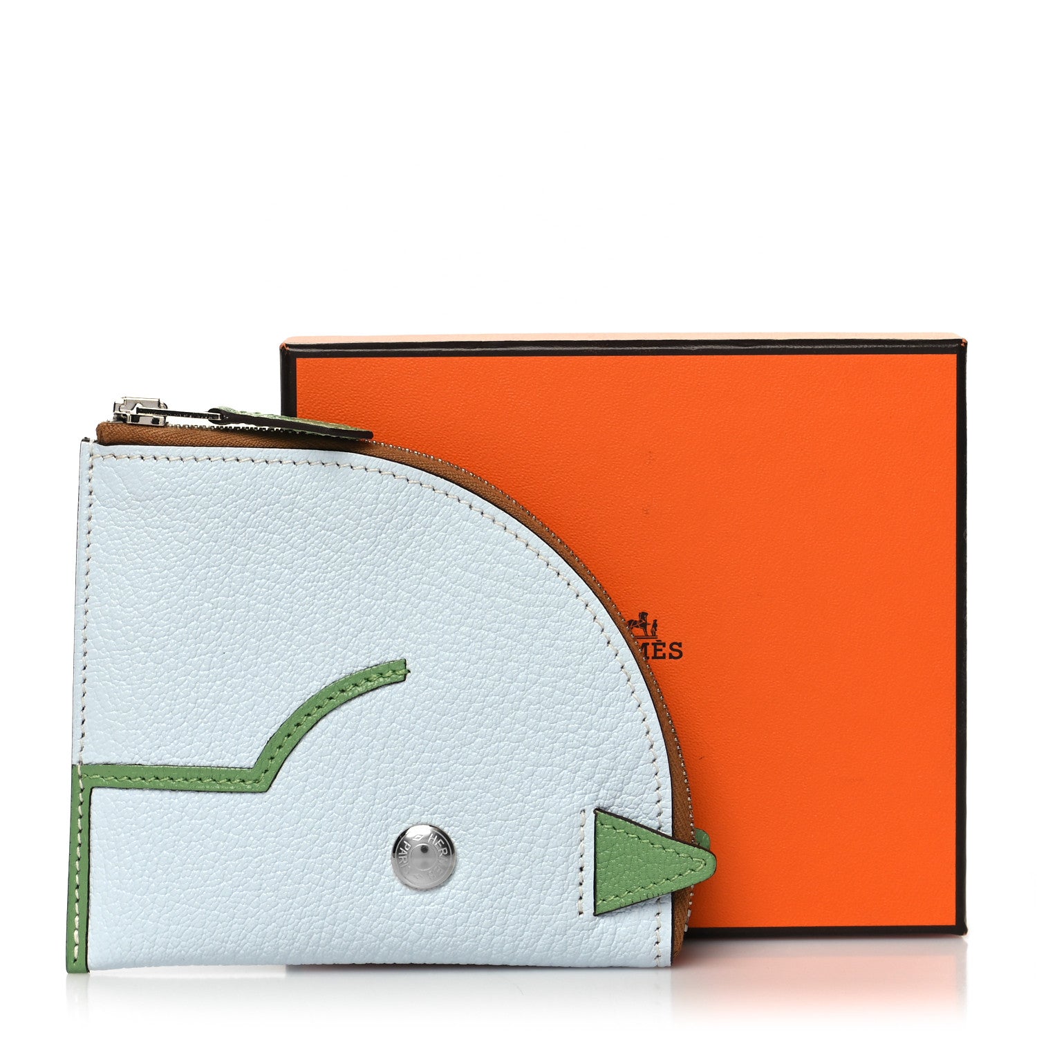 Hermes Chevre Mysore Paddock Change Purse Blue Brume Vert Criquet 8 of 8