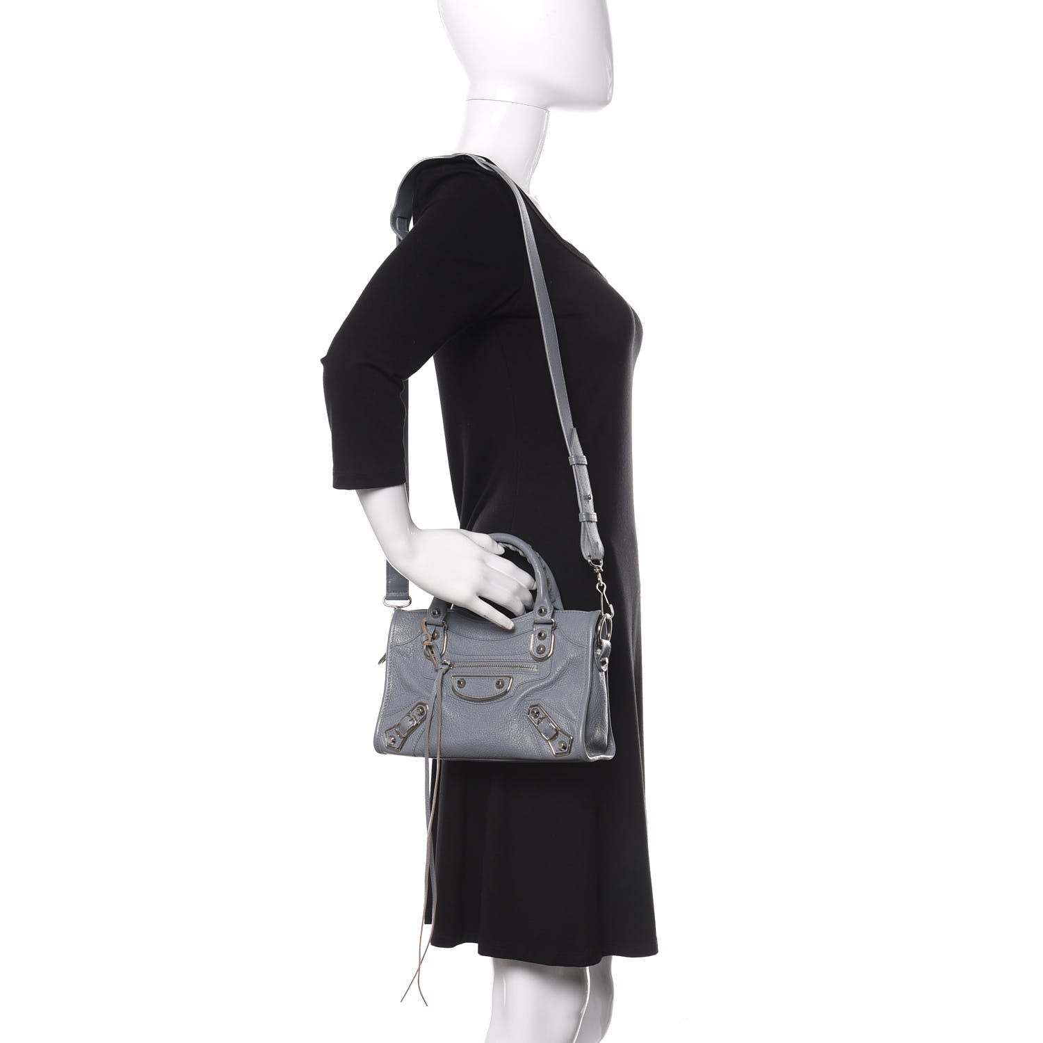 Balenciaga Chevre Silver Metallic Edge Hardware Mini City Bleu Acier 2 of 9