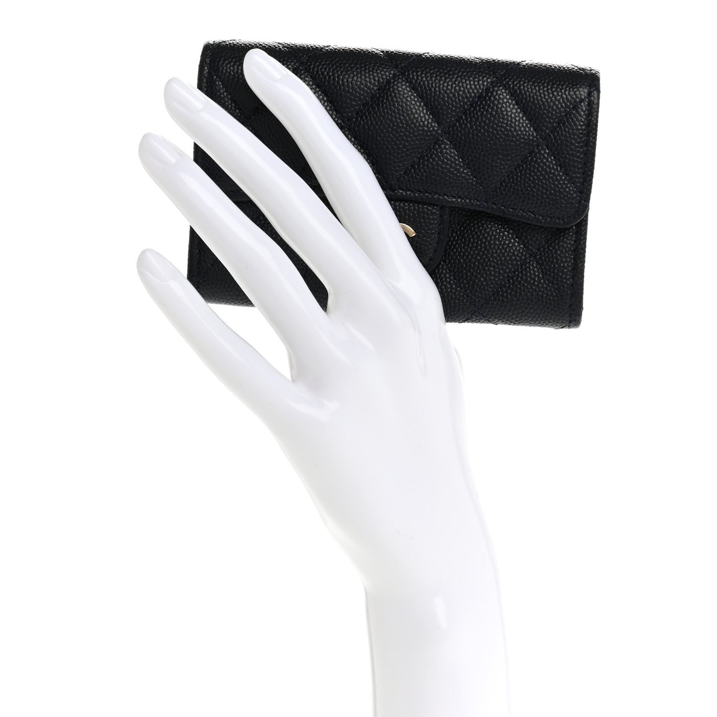 Caviar Quilted Flap Card Holder Wallet Navy Blue