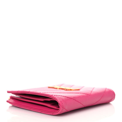 Saint Laurent Grain De Poudre Matelasse Chevron Monogram Zipped Card Case Fresh Fuxia 4 of 6