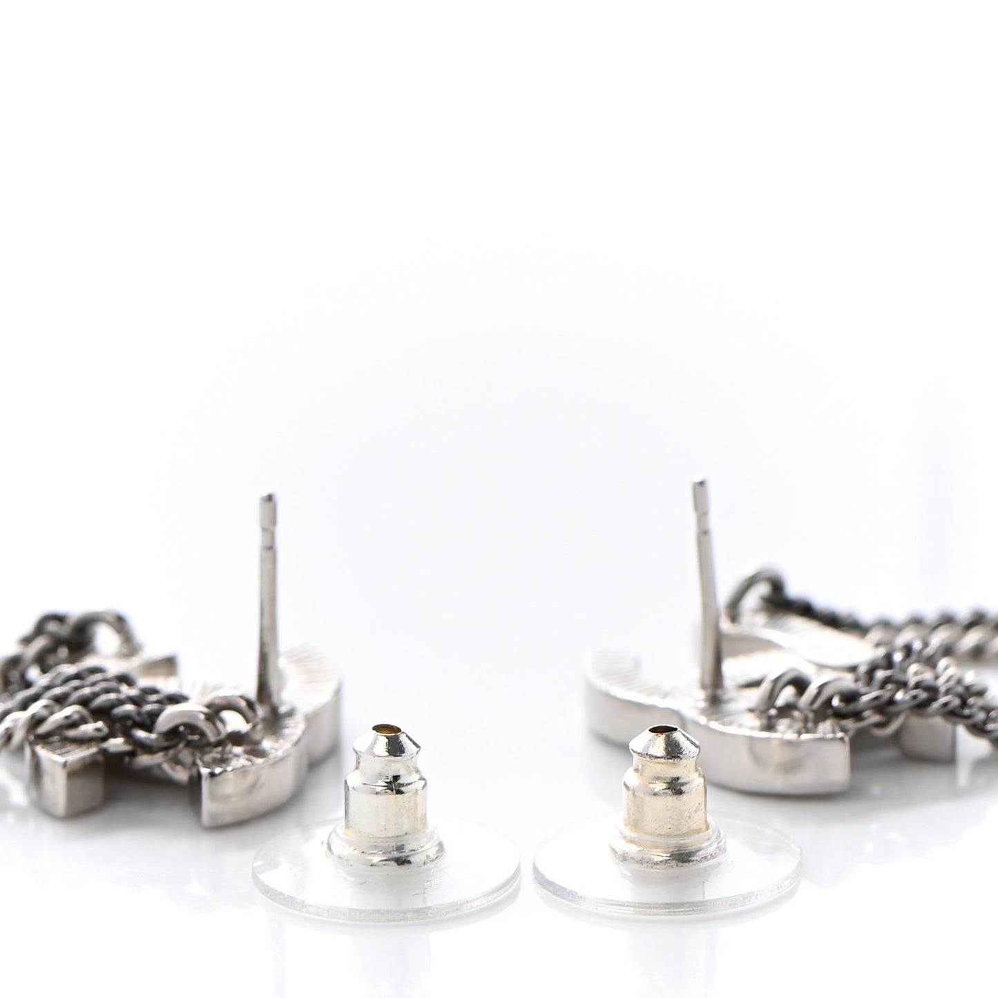 Crystal Chain CC Earrings Silver