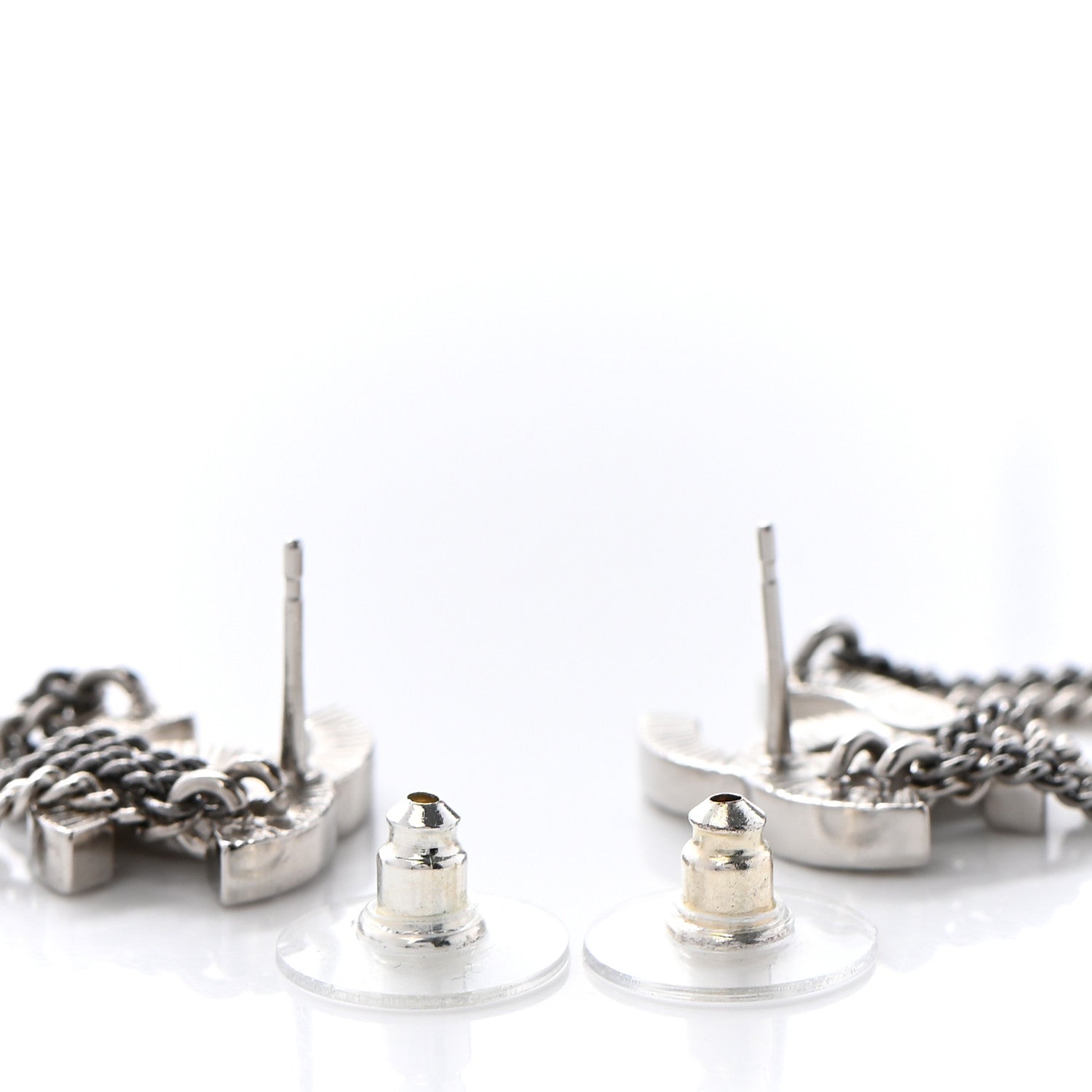 Chanel Crystal Chain CC Earrings Silver 3 of 4