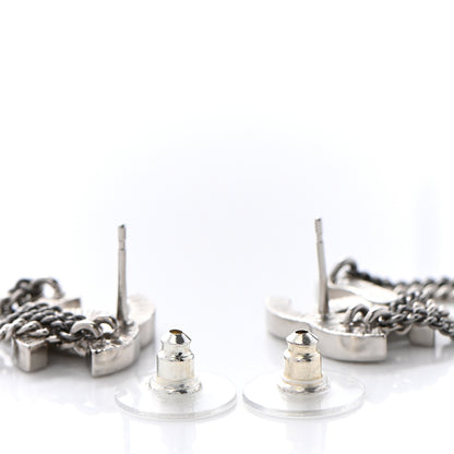 Chanel Crystal Chain CC Earrings Silver 3 of 4