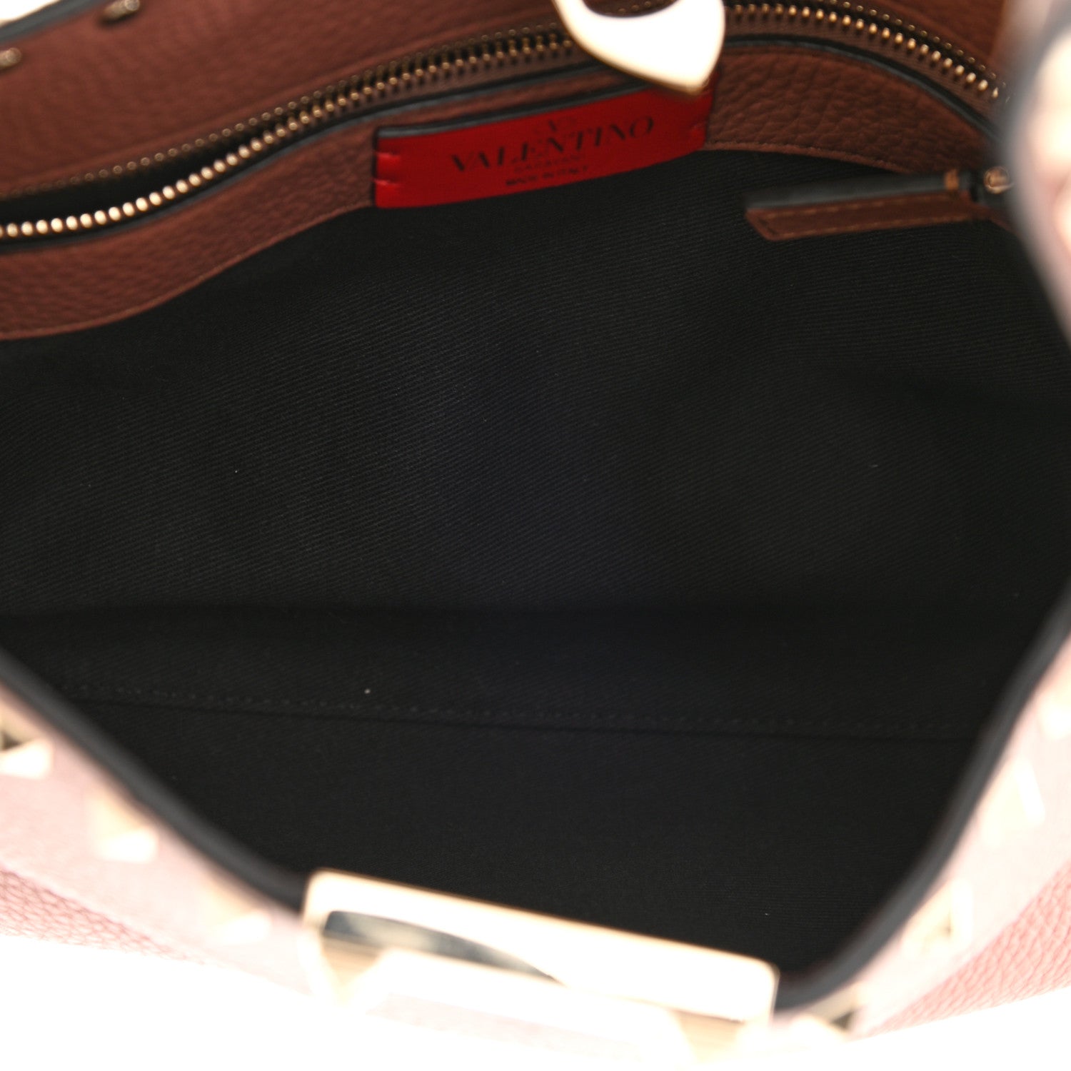 Valentino Garavani Pebbled Calfskin Small Rockstud Flip Lock Hobo Dark Nude 5 of 7
