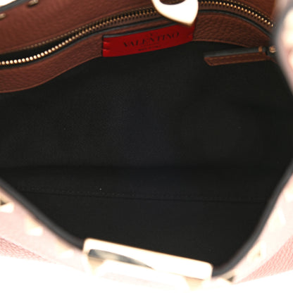 Valentino Garavani Pebbled Calfskin Small Rockstud Flip Lock Hobo Dark Nude 5 of 7