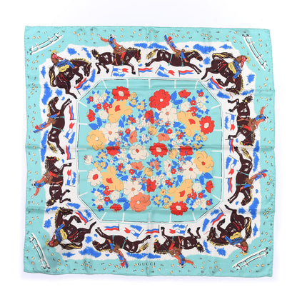Gucci Silk Twill Rodeo Day Square Scarf Aqua Ivory 1 of 4