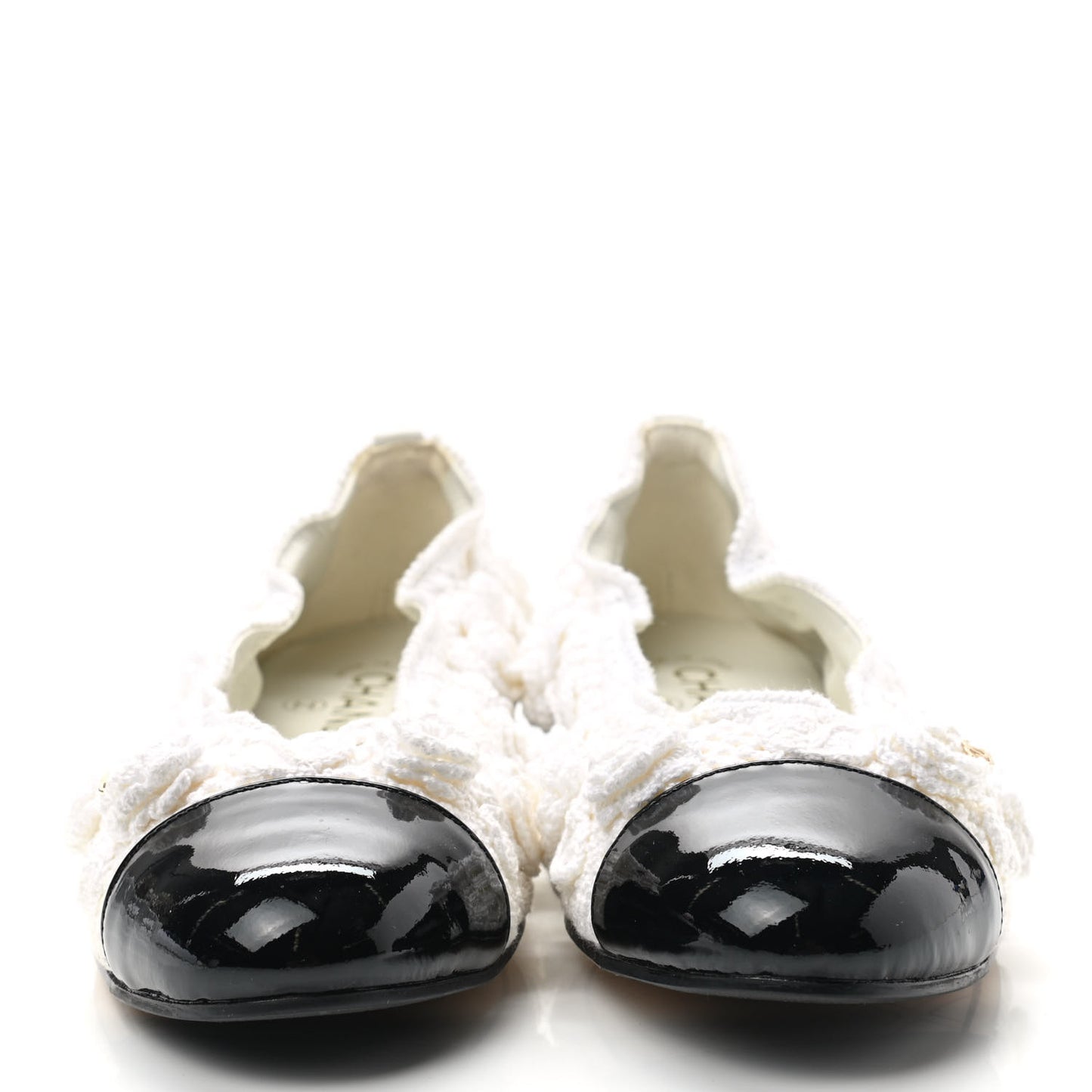 Crochet Patent Cap Toe Ballerina Flats 39 White Black