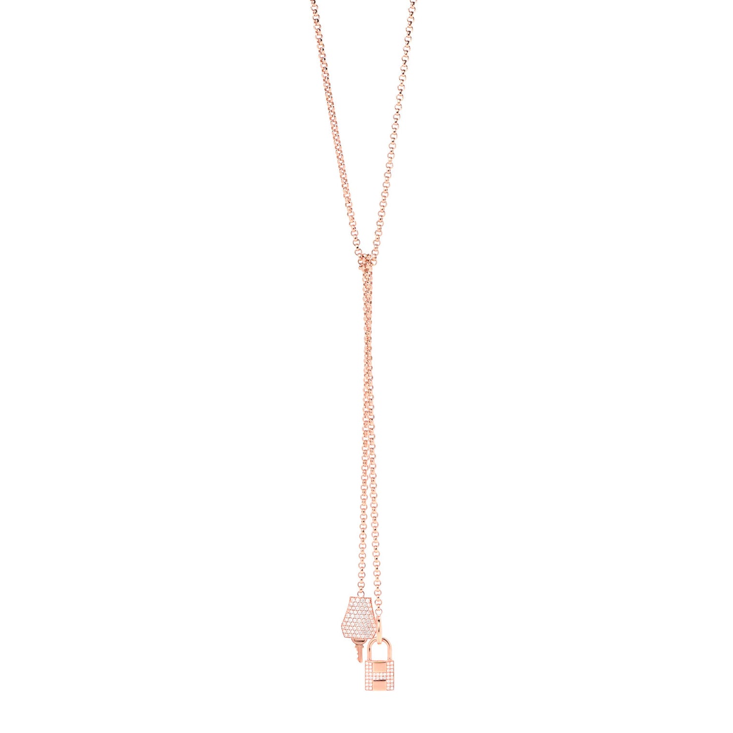 18K Rose Gold Pave Diamond MM Kelly Clochette Long Necklace