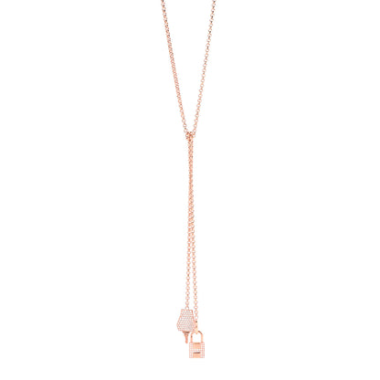 Hermes 18K Rose Gold Pave Diamond MM Kelly Clochette Long Necklace 1 of 5