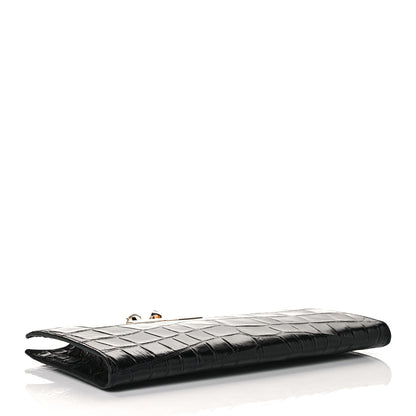 Alexander McQueen Calfskin Crocodile Embossed Knuckle Flat Clutch Black Gold 6 of 8