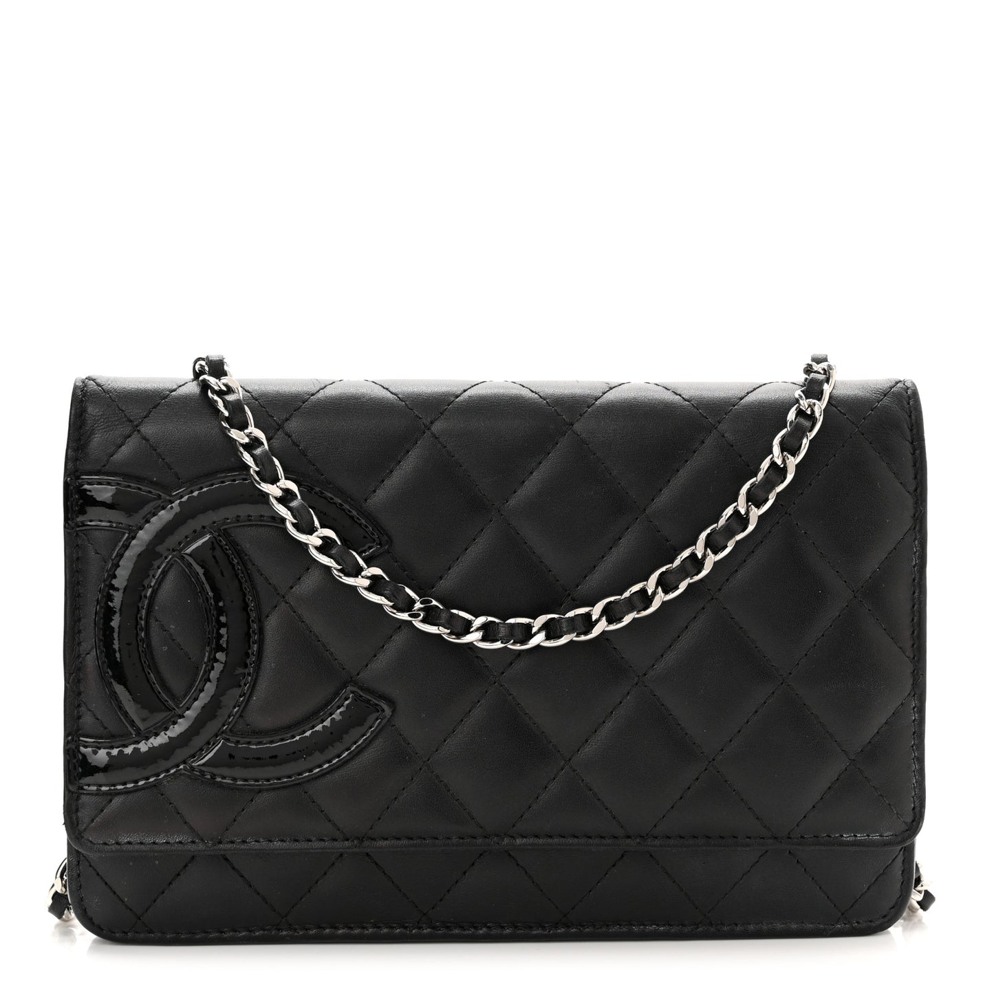 Calfskin Quilted Cambon Wallet On Chain WOC Black