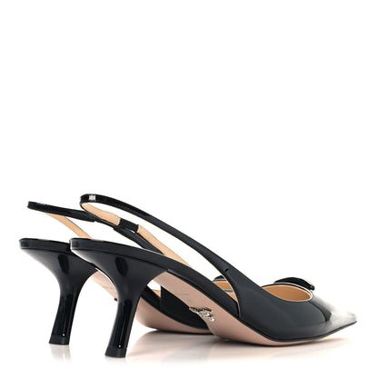 Prada Patent Triangle Logo Pointed Toe 75mm Slingback Pumps 41 Black 5 of 9