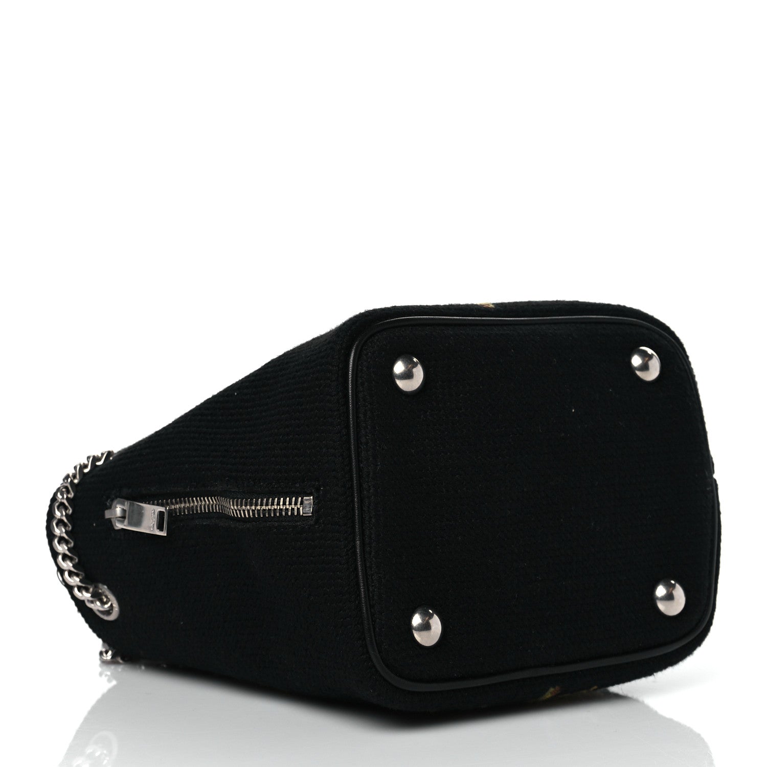 Saint Laurent Woven Wool Embroidered Baby Emmanuelle Bucket Bag Black 3 of 9
