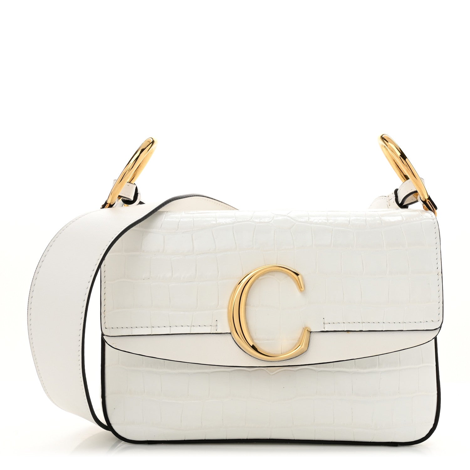 Chloe Calfskin Crocodile Embossed Small C Double Carry Bag Brilliant White 1 of 11