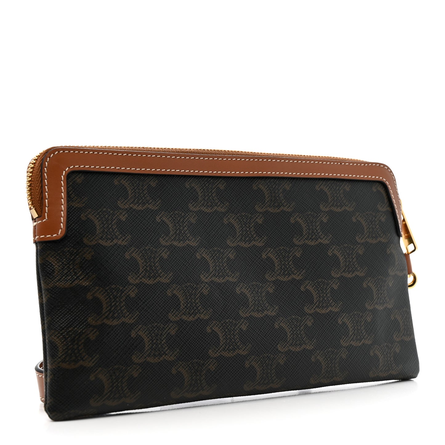 Triomphe Calfskin Long Pouch With Strap Tan