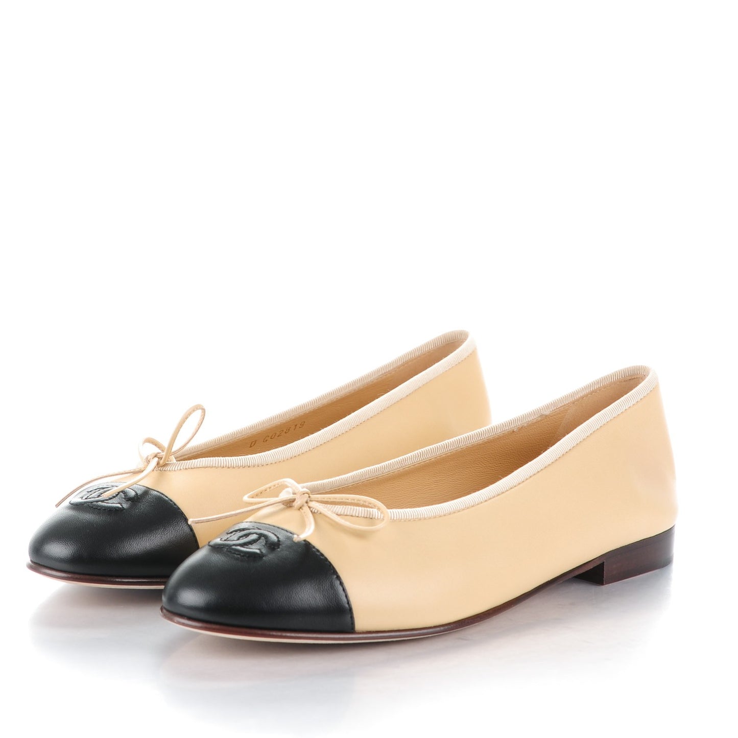 Lambskin Cap Toe Ballerina Flats 39.5 Beige Black