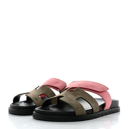Hermes Suede Goatskin Womens Chypre Sandals 38 Toundra Rose Du Desert 3 of 9