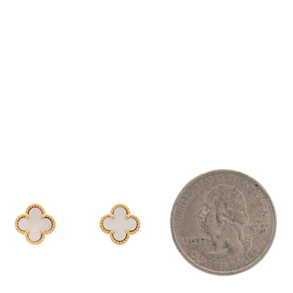 Van Cleef & Arpels 18K Yellow Gold Mother of Pearl Sweet Alhambra Earrings 2 of 4