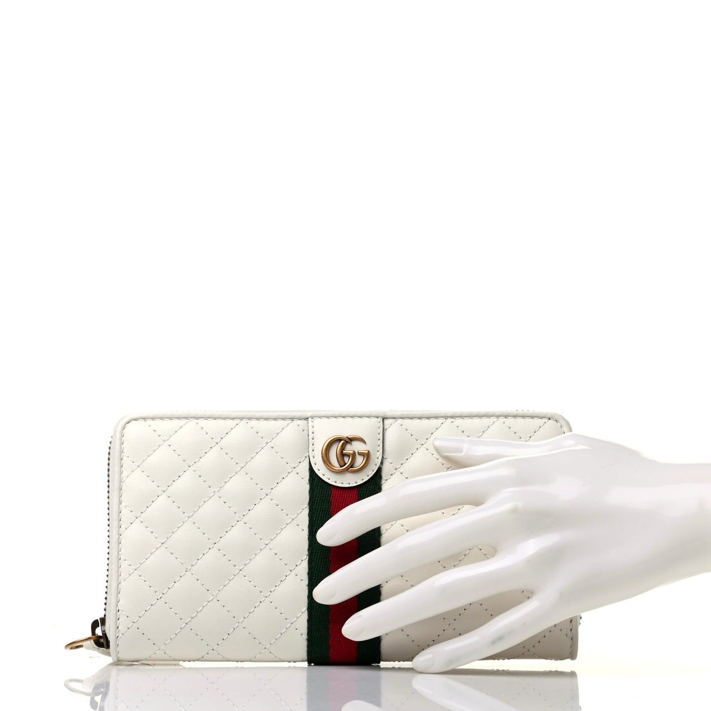 Calfskin Web Trapuntata GG Zip Around Wallet Off White