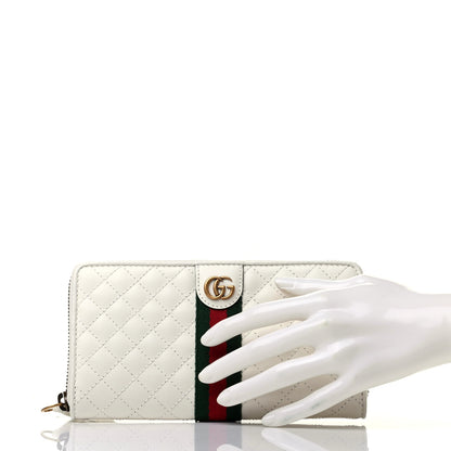 Gucci Calfskin Web Trapuntata GG Zip Around Wallet Off White 2 of 8
