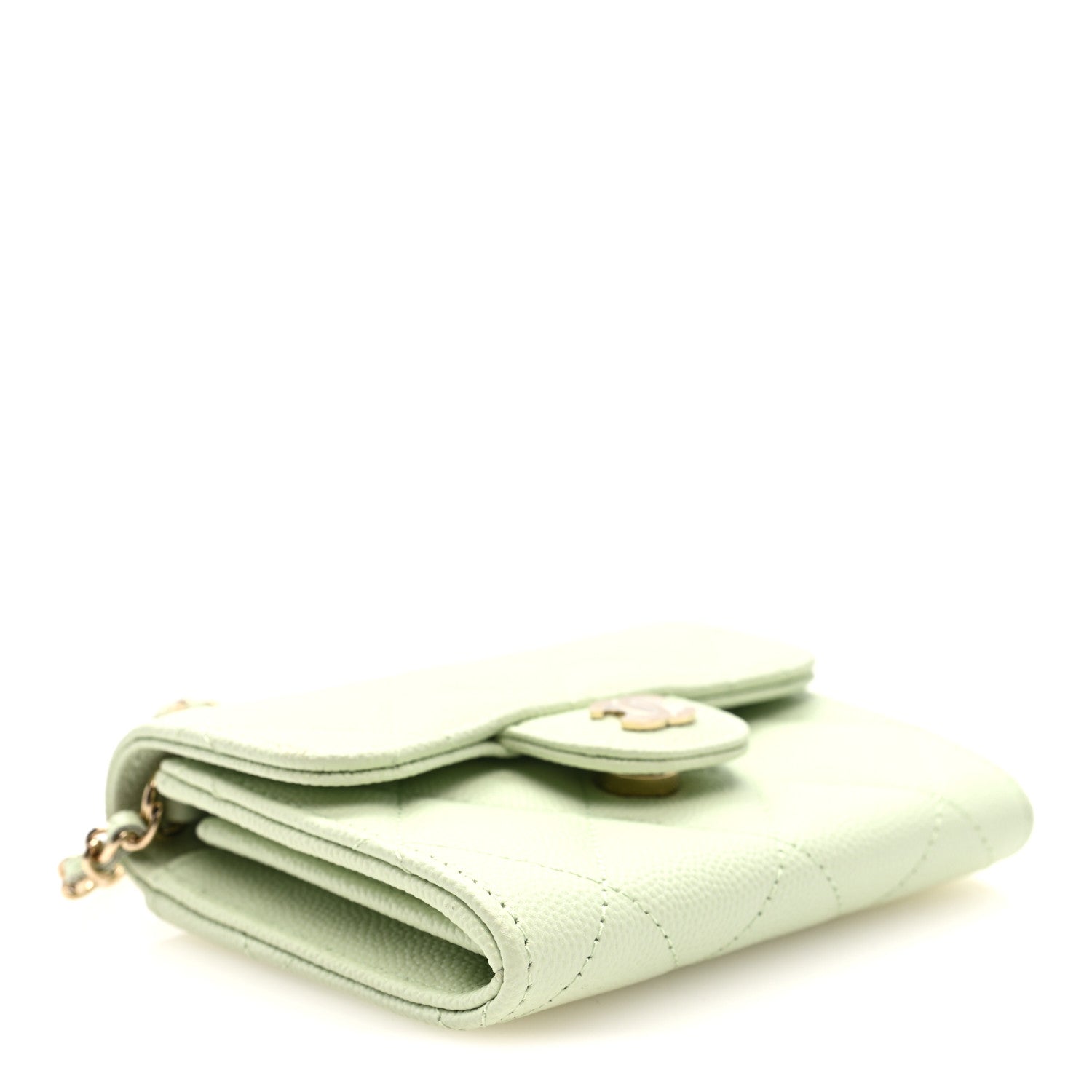Chanel Caviar Quilted Flap Card Holder On Chain Light Green 4 of 10