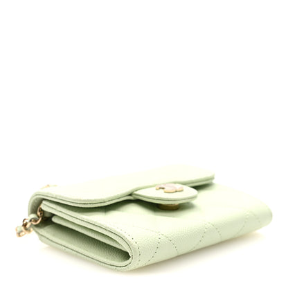 Chanel Caviar Quilted Flap Card Holder On Chain Light Green 4 of 10