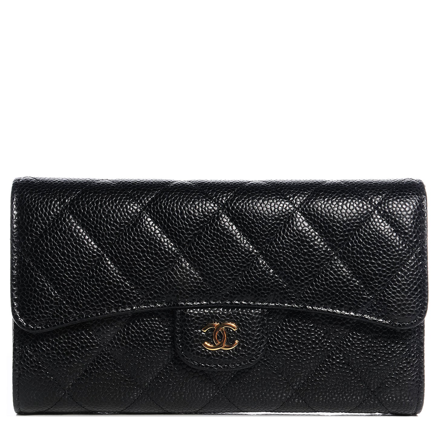 Caviar Quilted Large Flap Wallet Black