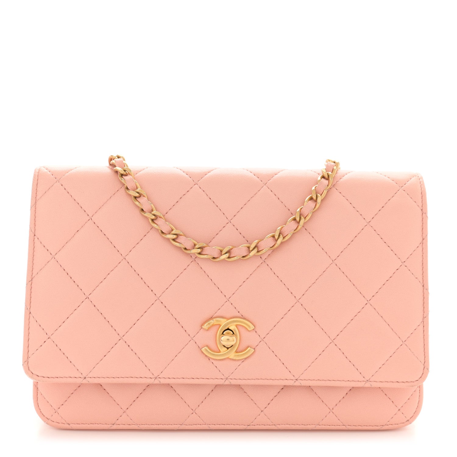 Chanel Lambskin Quilted CC Pearl Crush Wallet on Chain WOC Light Orange 1 of 12
