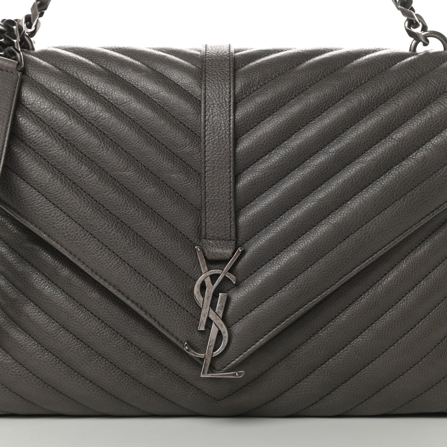 Saint Laurent Calfskin Matelasse Chevron Monogram Large College Satchel Light Coal 8 of 18