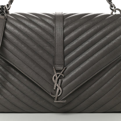Saint Laurent Calfskin Matelasse Chevron Monogram Large College Satchel Light Coal 8 of 18