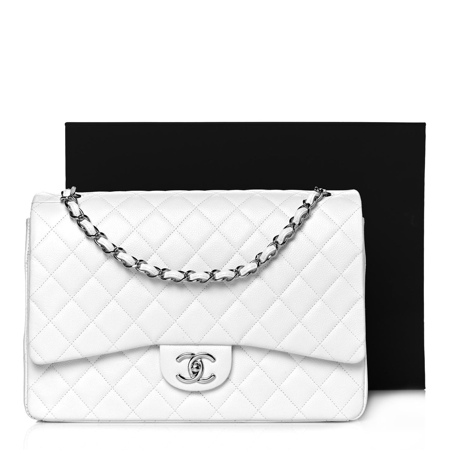 Caviar Quilted Maxi Double Flap White