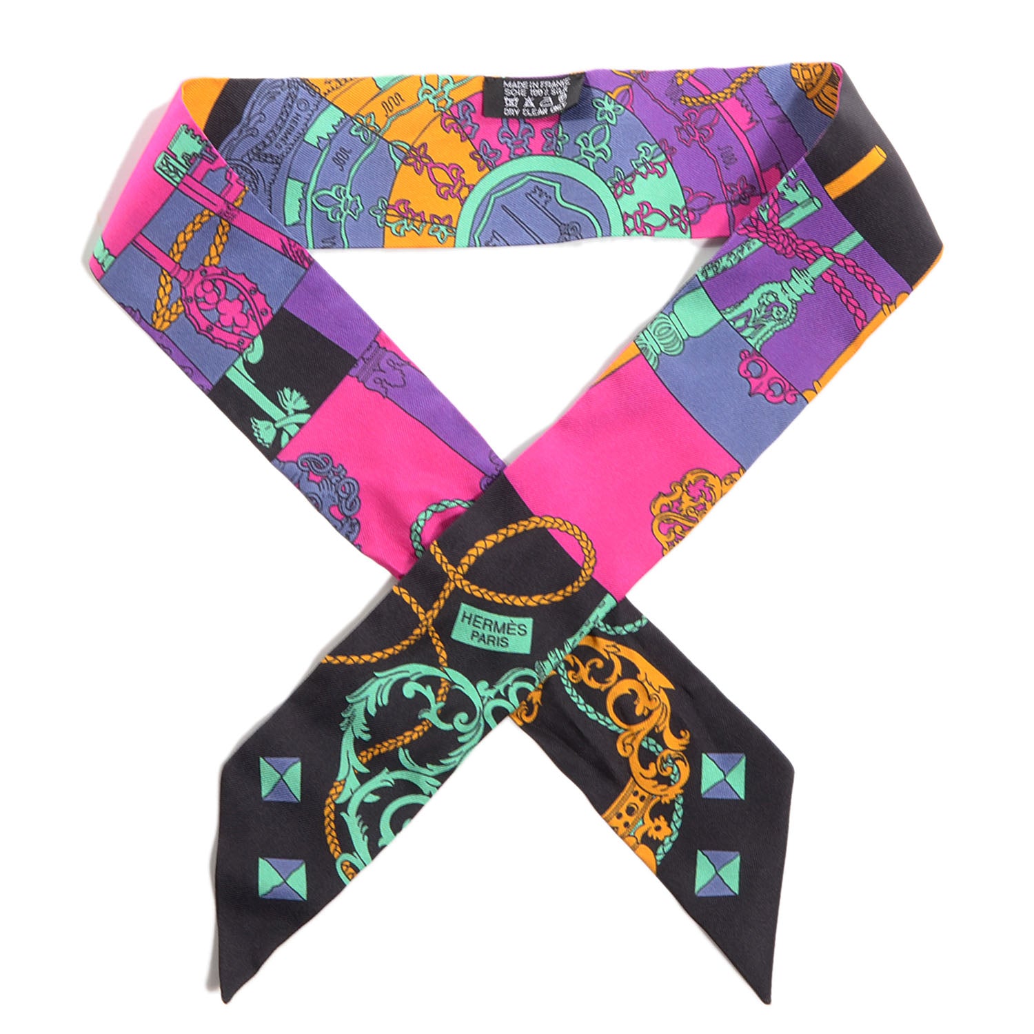 Hermes Silk Tours de Cles Twilly Noir Fuchsia Vert 1 of 6