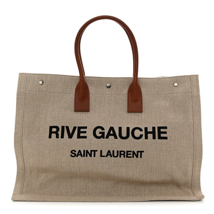 Saint Laurent Linen Calfskin Rive Gauche Tote Brown 1 of 11
