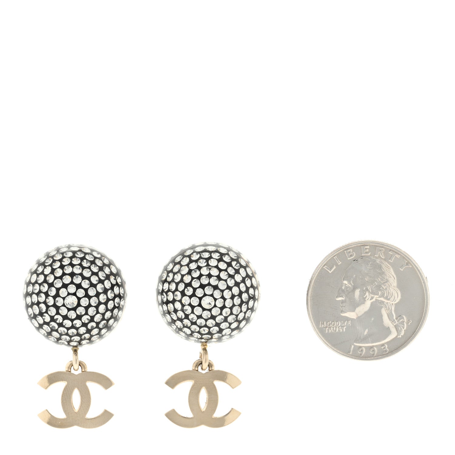 Chanel Resin Crystal CC Drop Earrings Gold Black 2 of 4